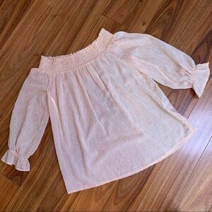 NY & Co sheer cold shoulder blouse off the shoulder coral with gold boho shirt‎